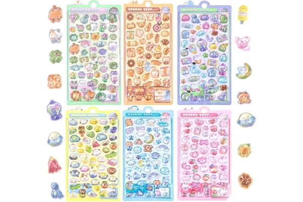 ステッカー 【6枚セット】ぷくぷく シール 立体 ごほうびシール 丸っこくて 可愛い デコシール 女の子 貼り付け可能 手芸用品 携帯電話飾り/DIY/手帳用 贈り物向け