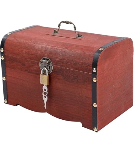 Amazon.co.jp: lifactlab. 宝箱 貯金箱 南京錠 鍵付き収納 ボックス