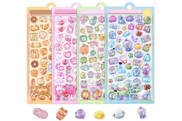 mefeny ぷくぷくシール ぷくぷく ぷっくりシール 立体 かわいい 4枚セット ごほうび キラキラ 韓国 子供 大容量 スマホケース 手帳 diy 贈り物 B