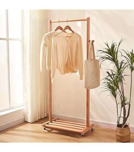 Amazon｜家具 収納 木製コートハンガー 棚付き 洋服掛け ラック 衣類