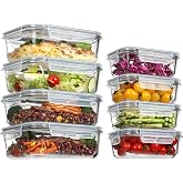 Vtopmart 8 Pack Glass Food Storage Containers with Lids, 1040ml/370ml | Meal Prep Containers, Airtight Lunch Bento Boxes, Sna
