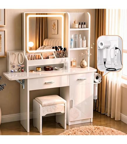 Amazon｜【THCTVOUS】ドレッサー LEDライト・コンセント・収納付き