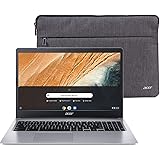 Acer Chromebook 315 15.6" HD Intel N4000 4GB RAM 32GB eMMC Webcam BT Chrome OS + Protective Sleeve, Silver (NX.HKBAA.002)