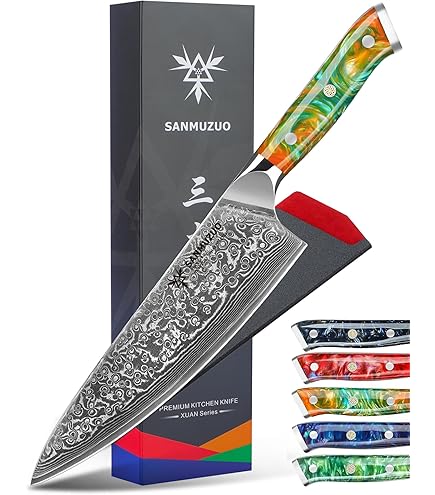 ダマスカス鋼 三徳包丁 30cm Amazon | SANMUZUO 7 インチ三徳包丁 - ハンマー加工ダマスカス鋼と