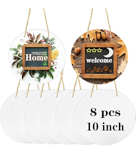 10 Pcs Round Sublimation Blanks - 14" MDF Wood Door Hangers With Rope For Heat Press Printing