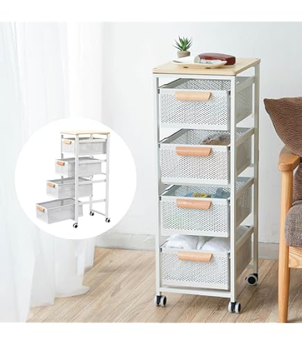 Amazon.co.jp: YQkasj キッチンワゴン キャスター付き ピンク 3段