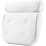 AIRMFJI お風呂 まくら 枕 バスピロー 3D通気メッシュ 柔らかい 弾性がよい 吸盤付き 滑り止め 浴用品 (ホワイト) 母の日 プレゼント