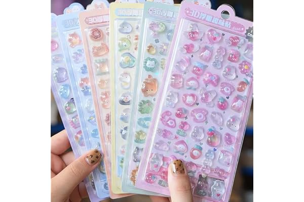HAKONA シール 可愛い3d立体ごほうびシール 女の子 おしゃれ6枚セットデコ ご褒美 空気入り中空スマホケース ステッカー 手帳用 diy用 水筒用 手芸用品 贈り物 (通常の空気入りタイプ, 6枚セット)