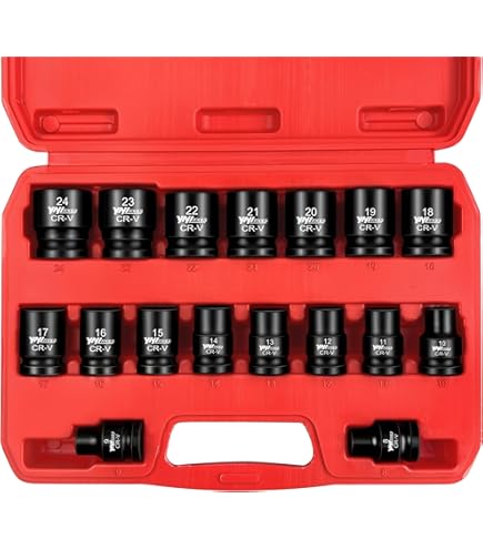 WETT 29 Piece 1/2" Drive Impact Socket Set, 24 Piece 1/2" Drive Impact