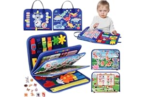 UltraCozy Busy Board, Montessori Toys for Toddlers, Toddler Sensory Toys Preschool Educational Busy Book Travel for Toddlers 3 4 5 Year Old Girls Boys Plane Car Activities Baby Quiet Book (Blue)