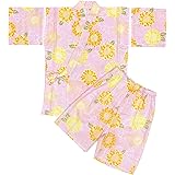 [京都室町st．] 女の子 甚平 キッズ 子供甚平 コットン100％ 変り織り生地 「ピンク、ひまわり」OGJ-2364