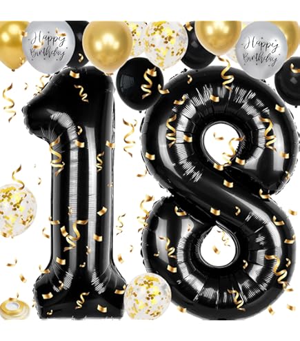 Sweet 18th Birthday Balloon Decorations Kit - Black Foil Number 18, Banner, Hearts, Stars & Confetti - View #7