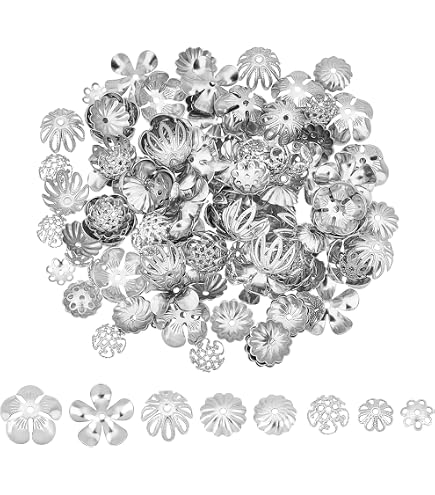 Amazon | 300個 透かしビーズキャップ 14mm 座金 シルバー 花座