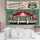 LB タペストリー おしゃれ 壁掛け 風景 アメリカ レトロ 風 アメリカフラッグ （サイズ：150ｘ100cm） 赤いトラック ヴィンテージ風 車 インテリア 多機能 ホーム装飾 部屋 窓 個性ギフト 布 ポスター