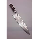 『関鸞』関の刃物 牛刀 180mm プロ用高級包丁 V金10号17層ダマスカス 鎚目 HRC59.5～60 武生特殊鋼材
