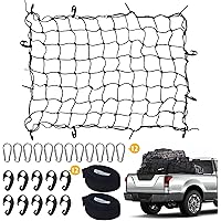 GOCARYO カーゴネット 車 90×120cm ラゲッジネット 荷締めベルト付き(3m×2本) ABSフック×12 アルミニウムカラビナ×12 ルーフネット 荷物落下防止 荷崩れ防止 天井 ネット 網 ゴムネット 伸縮性 収納