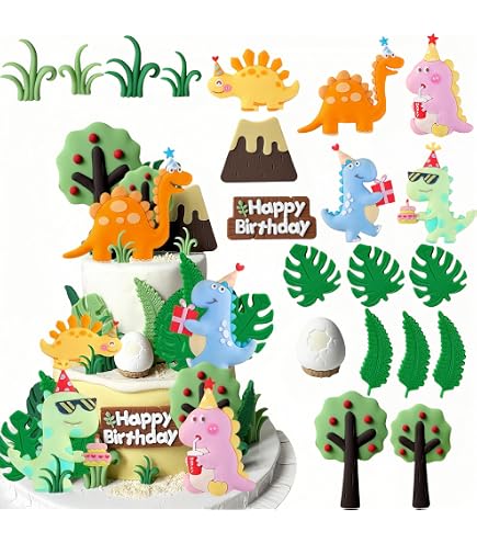 Allosaurus Dinosaur Cake Topper With Tutu Dress & Party Hat - Dinosaur Birthday Decor For Girls - View #5