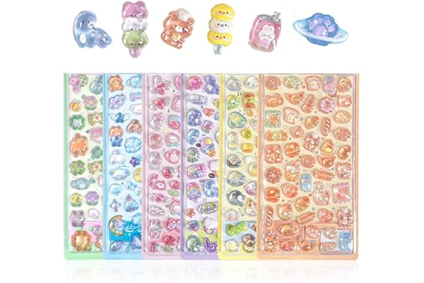 【6枚セット】 3Dシール 立体 ぷくぷく 可愛い デコシール 女の子 男の子 手帳用 日記帳用 ごほうび DIYクラフト用