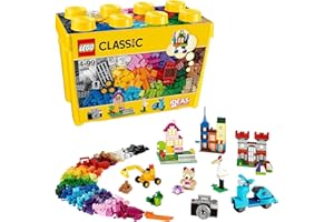 LEGO Classic Large Creative Brick Storage Box Set, Colourful Building Toy for 4+ Year Old Boys and Girls, Construction Kit with Doors, Windows, Car Wheels, and Green Baseplate, Kids Toy 10698