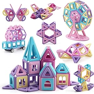 Aomiks マグネットおもちゃ マグネットブロック 磁気ブロック 知育玩具 積み木 立体 幼児 入園 保育園 小学生 孫 男の子 女の子 贈り物 誕生日 出産祝い 入園 クリスマスプレゼント かわいい 日本語説明書 マカロン色 (124PCS)