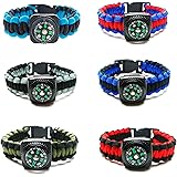 '6 Pcs - Paracord Survivor Bracelet Braided with Whistle Parachute Cord - Great Party Favors'' (Two Tone)'