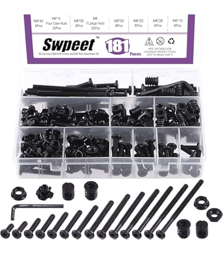 Glarks 100Pcs M6 X 35/45/55/65/75mm Hex Drive Socket Cap Furniture Barrel Screws Bolt Nuts Assortment Kit For Furniture, Cots, Babybeds, Crib, Chairs - Nickel Plated