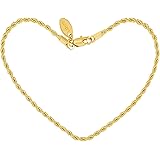 Lifetime Jewelry Anklets for Women Men Teens and Kids - 24K Gold Plated 2mm Rope Chain - Durable Foot Jewelry for Beach or Pa