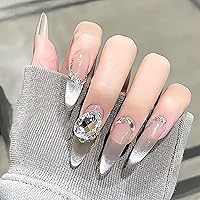 ネイルチップ・付け爪 jam_8_sub Amazon | ネイルチップ 24枚入り 長さ偽の爪 ホワイト 金 ラメ感