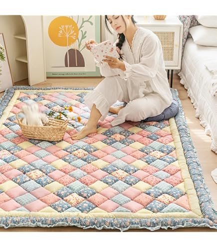 Amazon｜キルティングマット 花柄 ラグ 綿100％ ラグマット カーペット