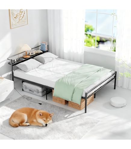 Amazon｜VECELO ベッド ベッドフレーム セミダブル 宮棚付き 2口