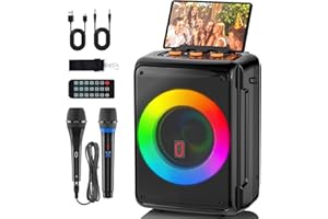 JYX Portable Speaker for Adults and Kids, Bluetooth Speaker with 2 Microphones, Party Karaoke Machine with DJ Lights Support TWS/REC, PA System Best Gift for Brithday etc