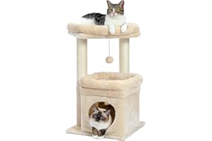 PAWZ Road キャットタワー ミニ 猫タワー 小型 低い 小さめ 据え置き 人気 爪とぎポール 爪研ぎ 麻紐 猫のおもちゃ コンパクト 省スペース 頑丈 安全 猫ハウス 展望台 - 68cm ベージュ