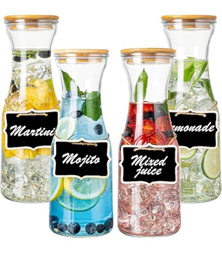 JoyJolt Glazen Karaf Met Deksel Set Van 3 - 1 Liter Glazen Kan Voor Mimosa Bar Water Ijsthee Sap Wijn Limonade Melk Vaatwasmachinebestendige Dr~p135105019
