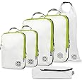 Compression Packing Cubes for Travel - Luggage and Backpack Organizer Packaging Cubes for Clothes (White and Green, 6 Piece S