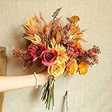WillingYou ドライフラワー 花束 造花 ブーケ インテリア ウェディング 結婚式 バラ 菊 秋 DIY パーティー 撮影 美術館 ホーム 庭園 キッチン オフィス 喫 パーティー 部屋 飾り人工植物 観賞植物 オレンジ 1束
