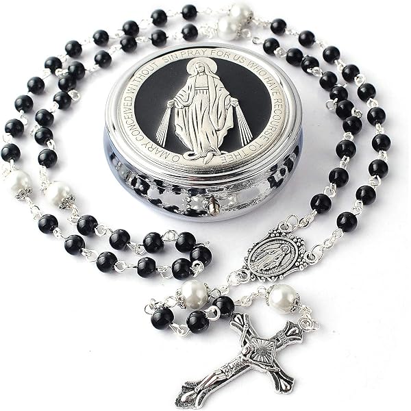 Handmade Tiger Eye Beads Rosary Necklace – Catholic Crucifix Pendant With Lourdes Medal (Pewter) - View #8