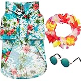 3 Pieces Pet Dog Hawaiian Costume, Includes Puppy Dog's Cool T-Shirts Summer Clothes, Funny Cute Dog Retro Fashion Sunglasses
