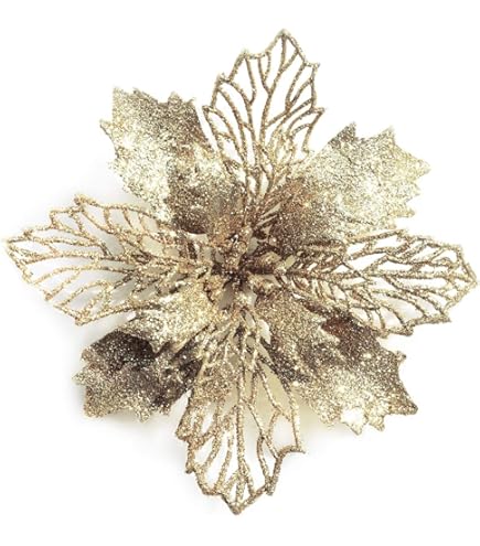 Amazon｜Sawowkuya 15個 シルバー ポインセチア 造花 グリッター