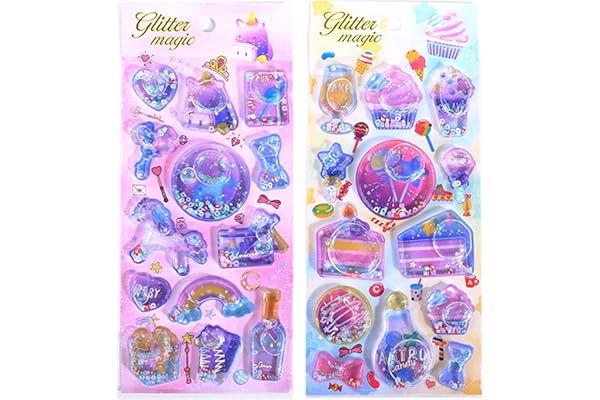 KRGNPLE ウォーターシール ぷっくりシール ぷくぷくシール 3D 立体 2 枚入り 精巧な柄 手帳用装飾 DIY クリエイティブ ファッション 個性的 かわいい ギフト（No.19＆No.20）