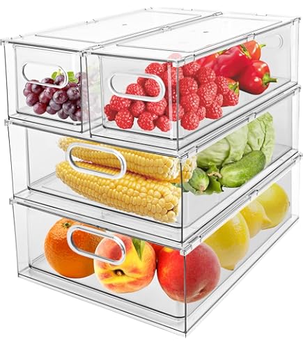 Taiuloo 積み重ね可能な冷蔵庫オーガナイザービン 引き出し付き クリア BPAフリー 食品保存容器 冷蔵庫冷凍庫 キッチンパン tower ｜ 冷蔵庫ドリンクサーバー タワー １.８Ｌ ｜ 山崎実業