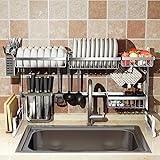 Over Sink Dish Drying Rack, Drainer Shelf for Kitchen Supplies Storage Counter Organizer Utensils Holder Stainless Steel Disp