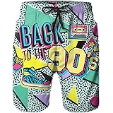 XSKJY Mens 80s 90s Swim Trunks Quick Dry Striped Swim Shorts with Mesh Lining Swimsuit