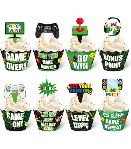 18pcs Glitter Dessert Cupcake Toppers - Colorful Video Game Controller Theme For Birthday, Baby Shower Decor