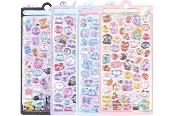 YIBOOOM シール 可愛い 立体 ごほうびシール キラキラな 4枚セット女の子 デコシール 貼り付け可能 手芸用品 贈り物 携帯電話飾り用 DIY用 手帳用 (A)