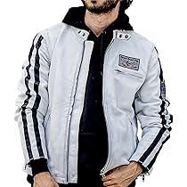 Amazon | [ライズ] レザージャケット RLJ1101-WH/BK-M メンズ 白 M 