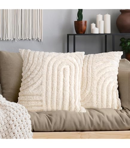 Bohemian Tufted Throw Pillow Covers - Half Moon Accent With Tassels, 12x20 Inch, Grey