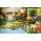 大人の塗り絵油絵 モネの庭 数字キットによる絵画 DIY絵 デジタル油絵ブラシとアクリル絵の具付き 40x50cm フレームなし