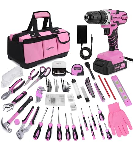Pink 171-Piece Home Tool Kit With 20V Cordless Drill – Complete DIY Set For Men & Women - View #10