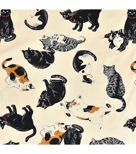 Amazon | 【韓国生地】 動物柄 猫柄 可愛いネコ パネル 生地 コットン