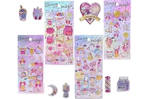 Chaojibao グリッター シャカシャカ シール ぷくぷくシール4/6/8種類 セット/ステッカー かわいい 手帳 ノート アルバム カレンダー スーツケース ヘルメット スケジュール (4枚カラー)